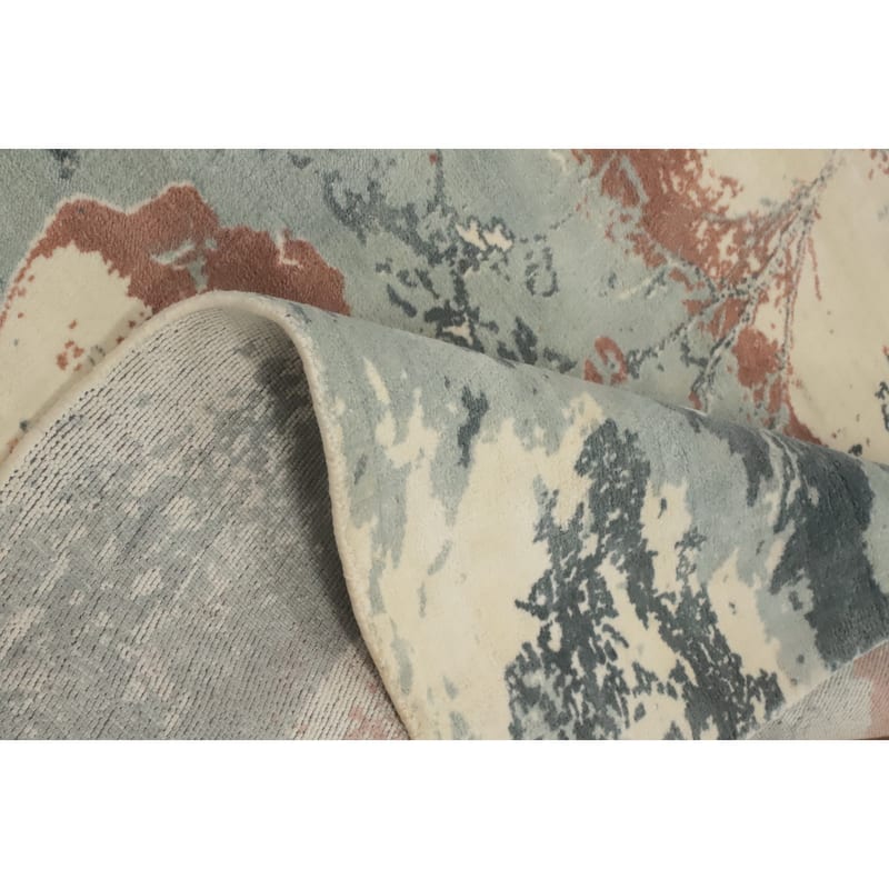 Hand-knotted Modern Silk Beige Abstract Oriental Area Rug - 7' 3'' X 5' 5''