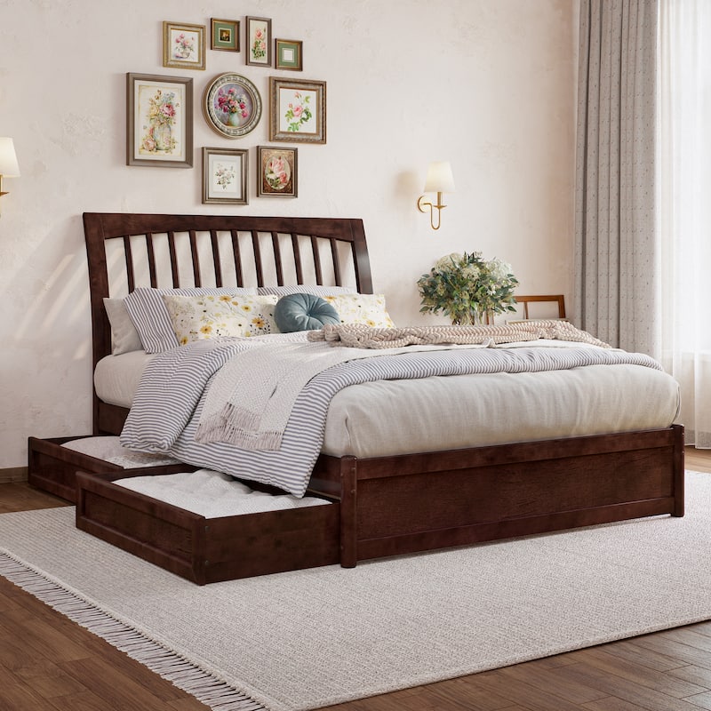 Roslyn Platform Bed with Panel Footboard and Storage Drawers - Walnut - Full