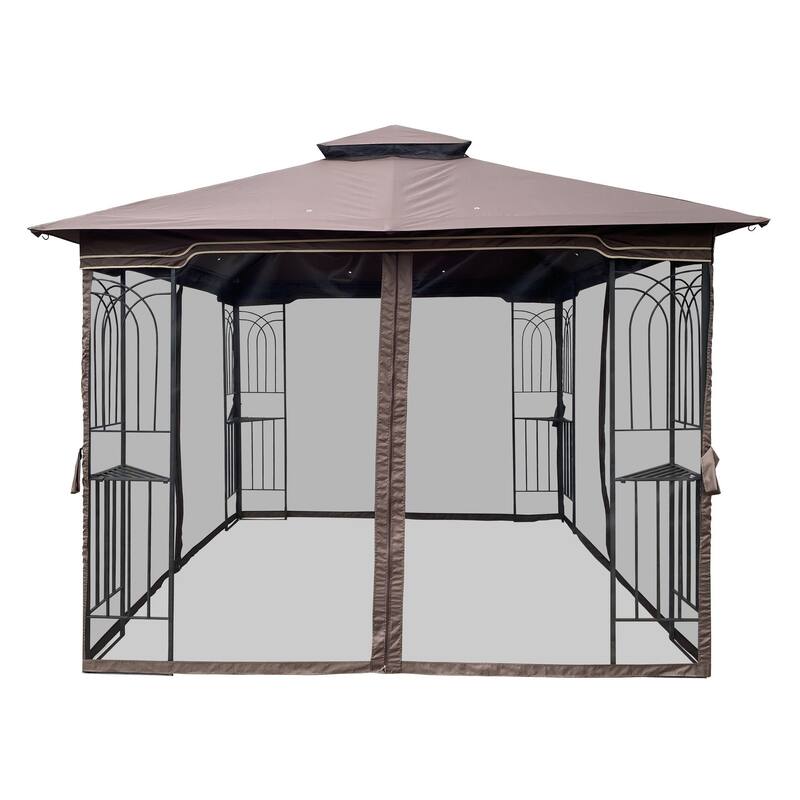 10' X 10' Steel Polyester Soft-Top Double Roof Outdoor Canopy Gazebo