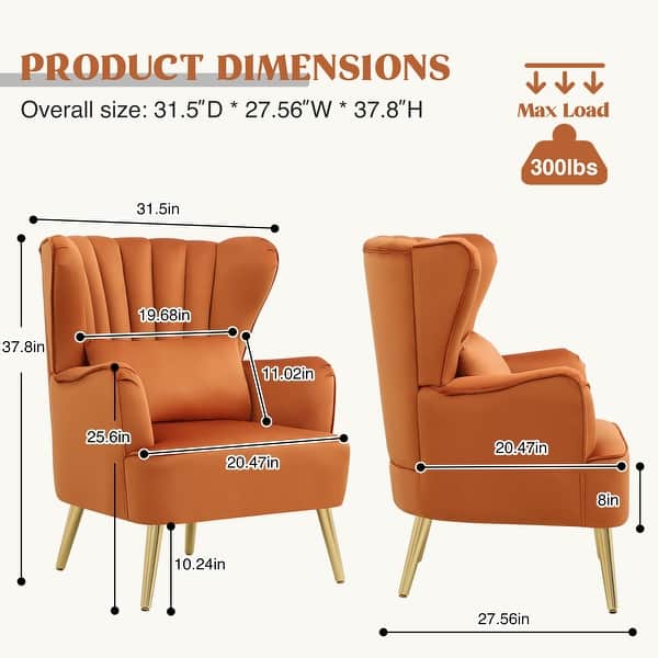 dimension image slide 2 of 10, HOMYKA Modern Wingback Arm Chair Upholstered Accent Chair Set of 2