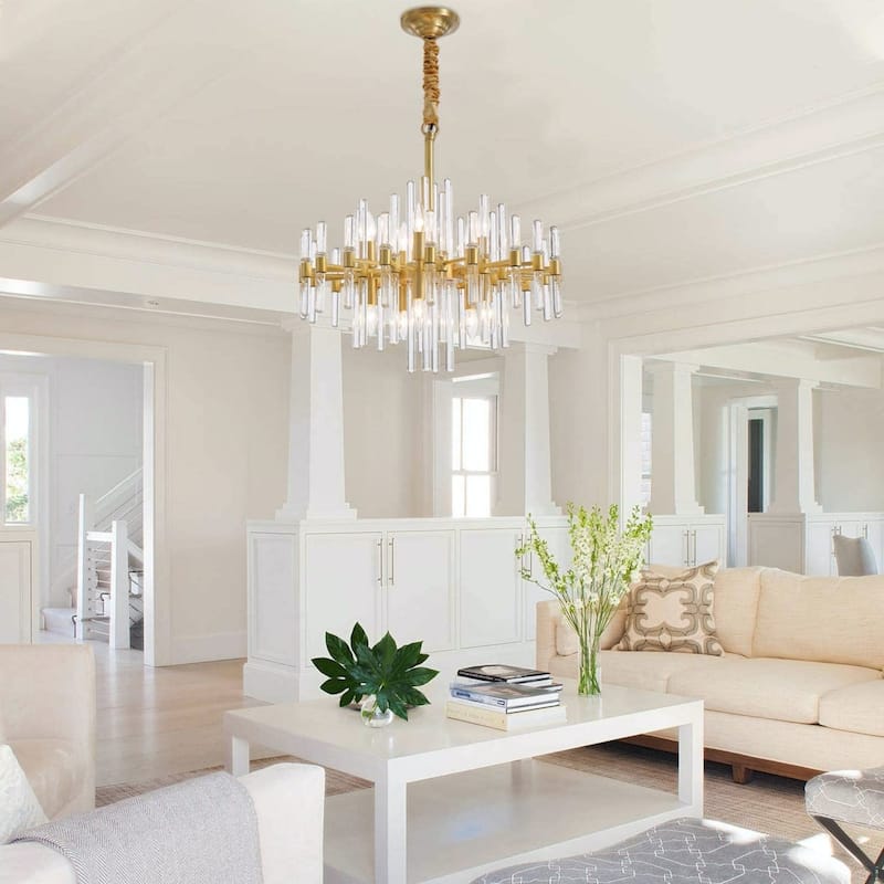 Brass Chandelier 24in Wide 10 light Modern Crystal Chandelier