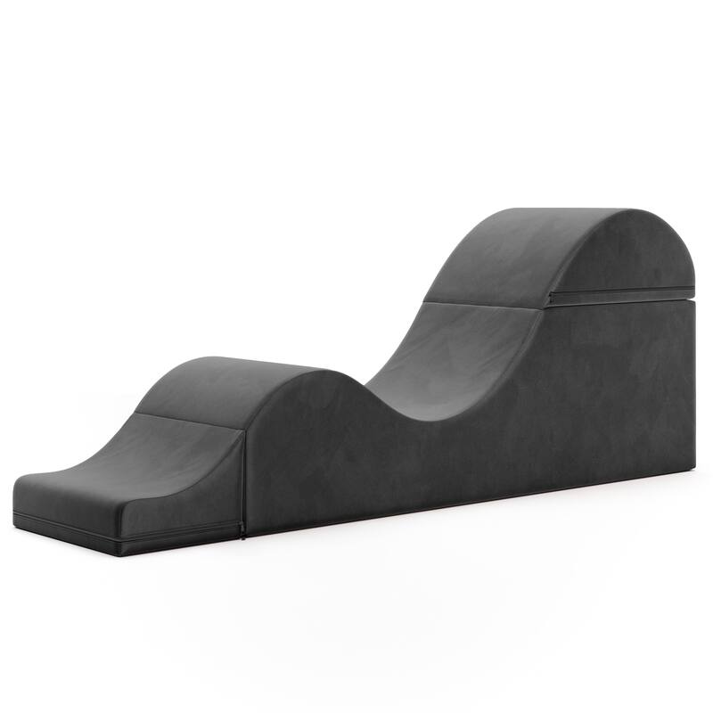 Avana Kami Convertible Chaise / Yoga & Massage - 2-In-1 Ottoman with Concealed Fold Out Yoga Lounge Chair, Microvelvet - N/A - Black