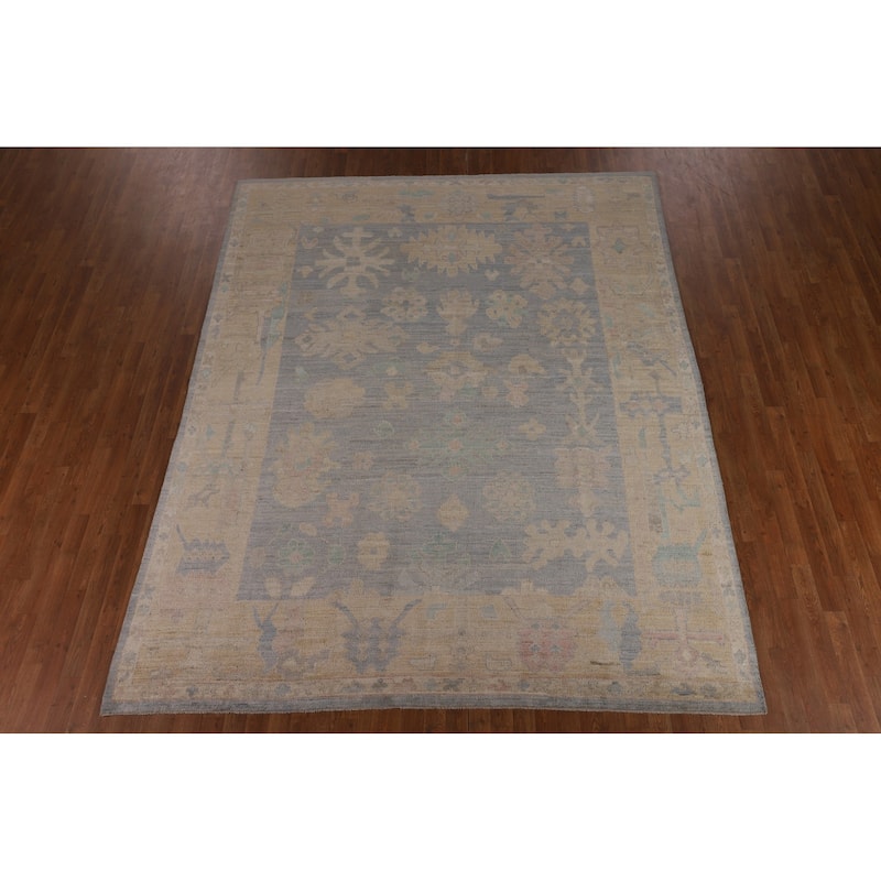 Vegetable Dye Blue Oushak Turkish Area Rug Hand-Knotted Wool Carpet - 8'3"x 10'3"