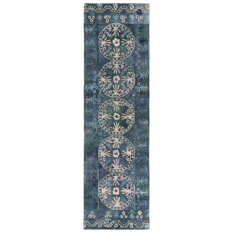 SAFAVIEH Handmade Anatolia Unelma Traditional Wool Rug - 2'3" x 8' Runner - Navy/Beige