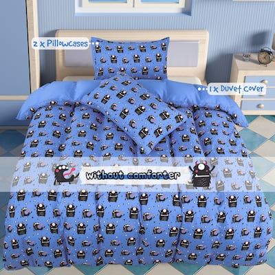 3 Piece Polyester Microfiber \Duvet Cover Set Black Cartoon Pattern