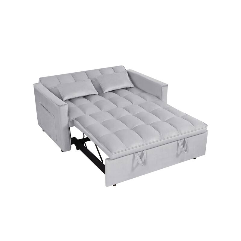 54” Velvet Pull-out Sleeper Sofa Bed,with 3 Adjusting Reclining Back & Storage - Solid Wood Frame,Twin Size-54” x 35.5” x 30”H