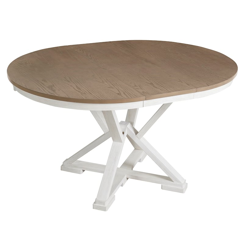 Retro 5-Piece Dining Table Set with Extendable Round Table and Upholstered Chairs for Dining Room