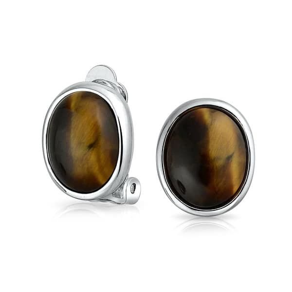 Dangle Ovals in Gold Brown in color Non pierced Rubber Earrings pr