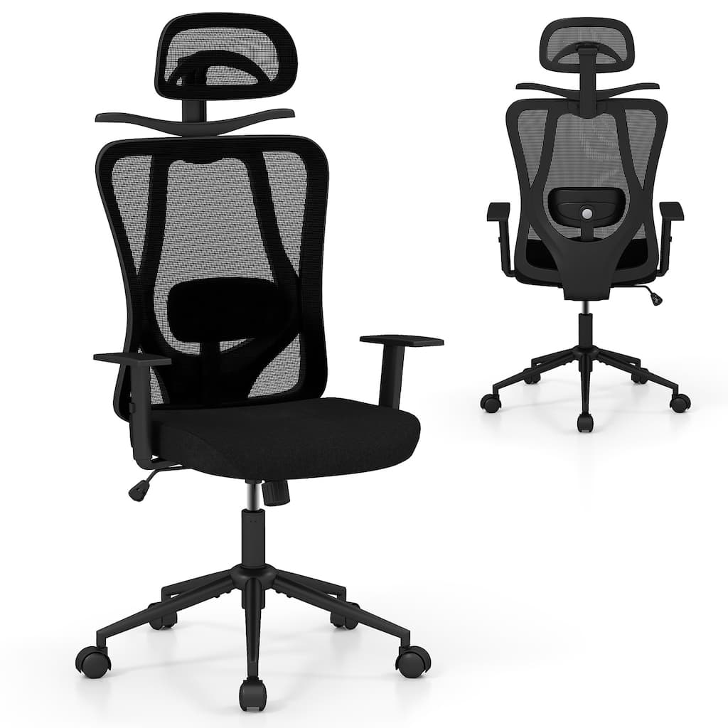 Ergonomic Mesh Office Chair with Adjustable Headrest Lumbar Support and Reclining Back Black Swivel Computer Desk Chair