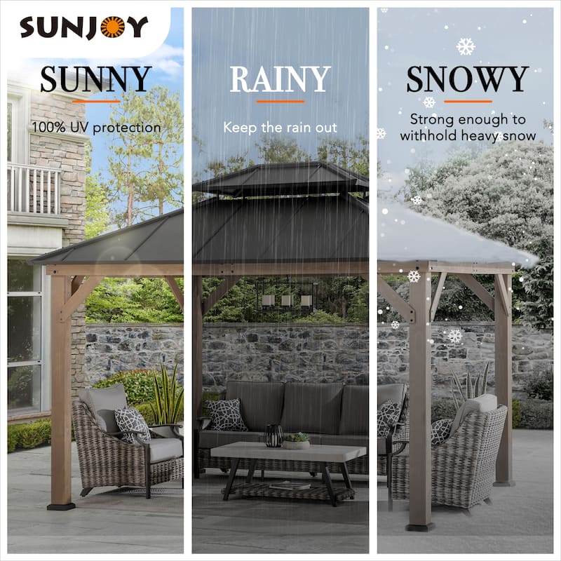 Sunjoy Outdoor Cedar Wood Frame Patio Gazebo Steel Hardtop
