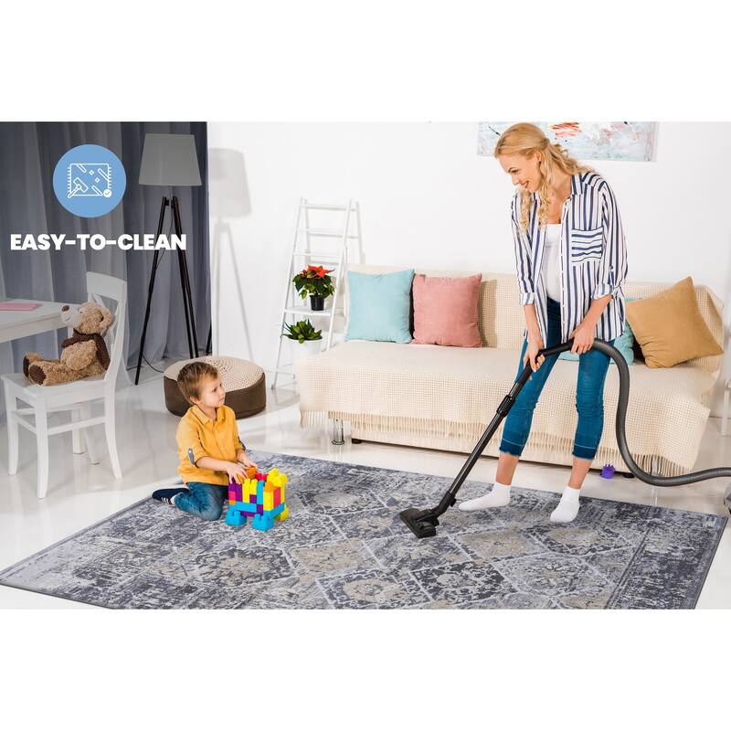 LOOM & LUXE Collection Grey/Blue/Traditional Non-Shedding Area Rug