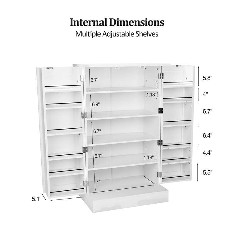 White Kitchen Storage Cabinet Pantry Cabinet with 2 Doors and Adjustable Shelves