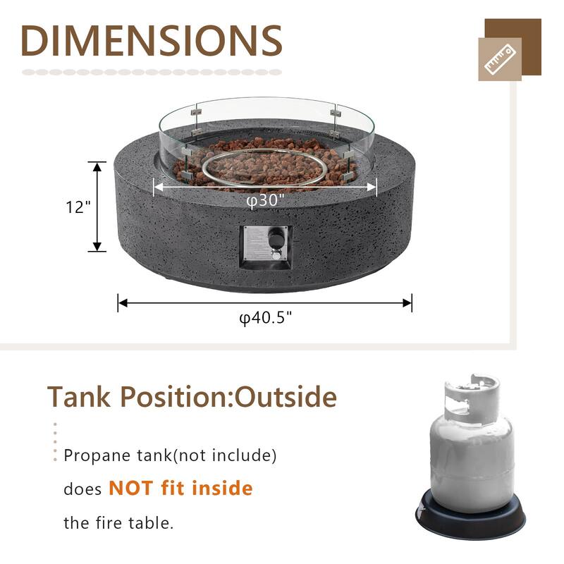 COSIEST Ecru Round Outdoor Propane Fire Pit with Wind Guard