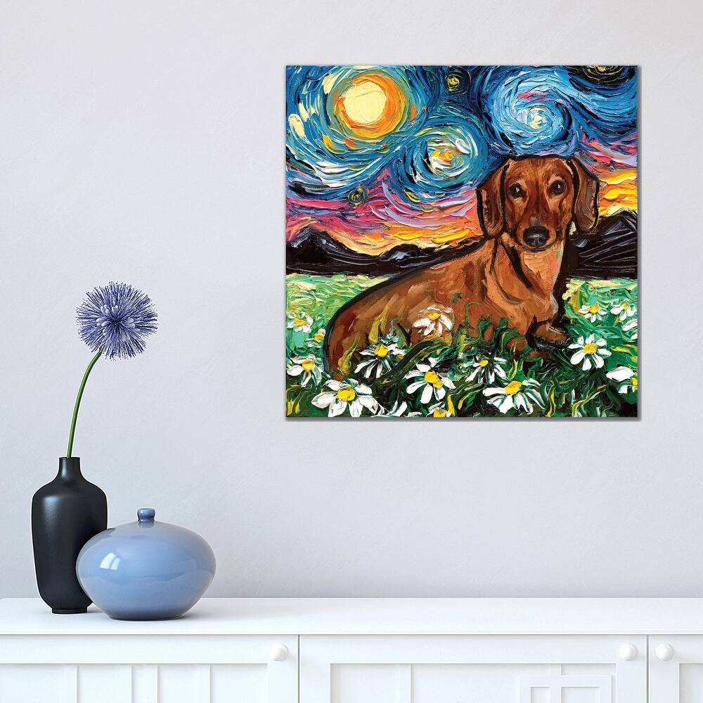 iCanvas "Daisy Dachshund Night" by Aja Trier Canvas Print