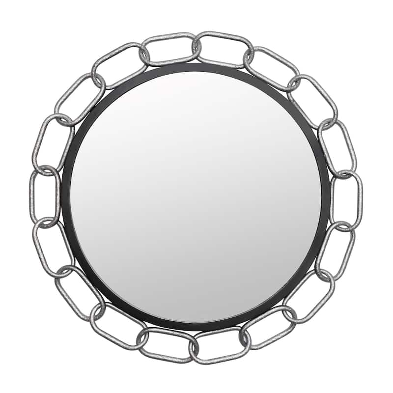 Varaluz Chains of Love Round Wall Mirror - Matte Black/Textured Silver