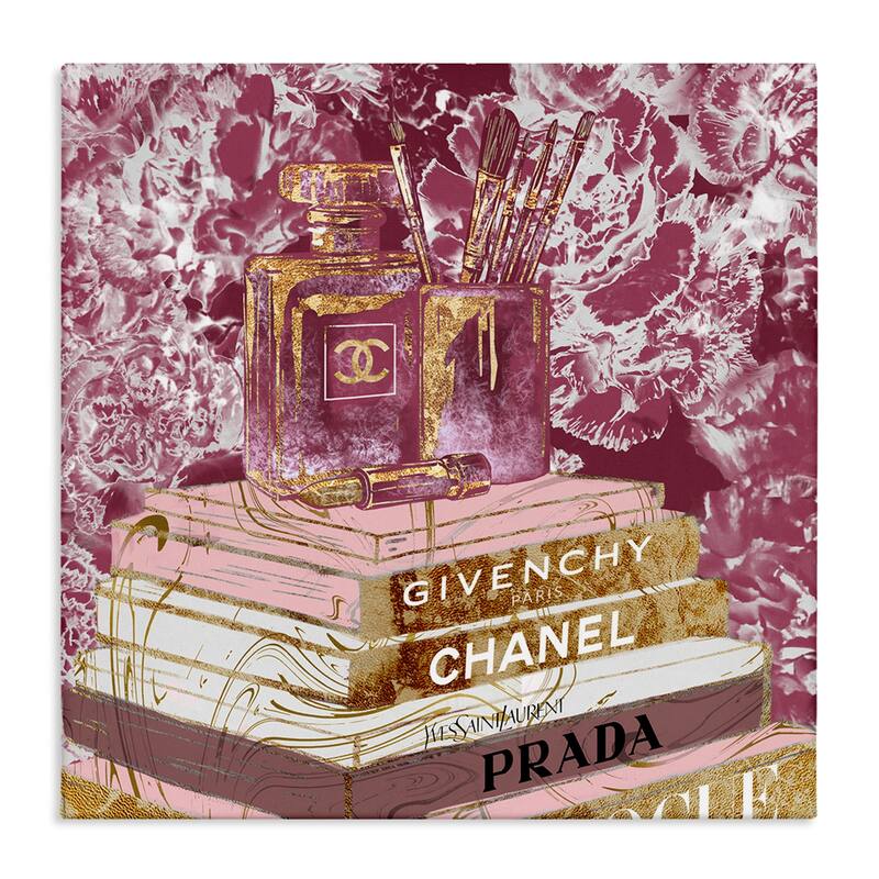 Stupell Glam Designer Books Fashion Accessory Glitz Pink Gold Canvas Wall Art - 24 x 24