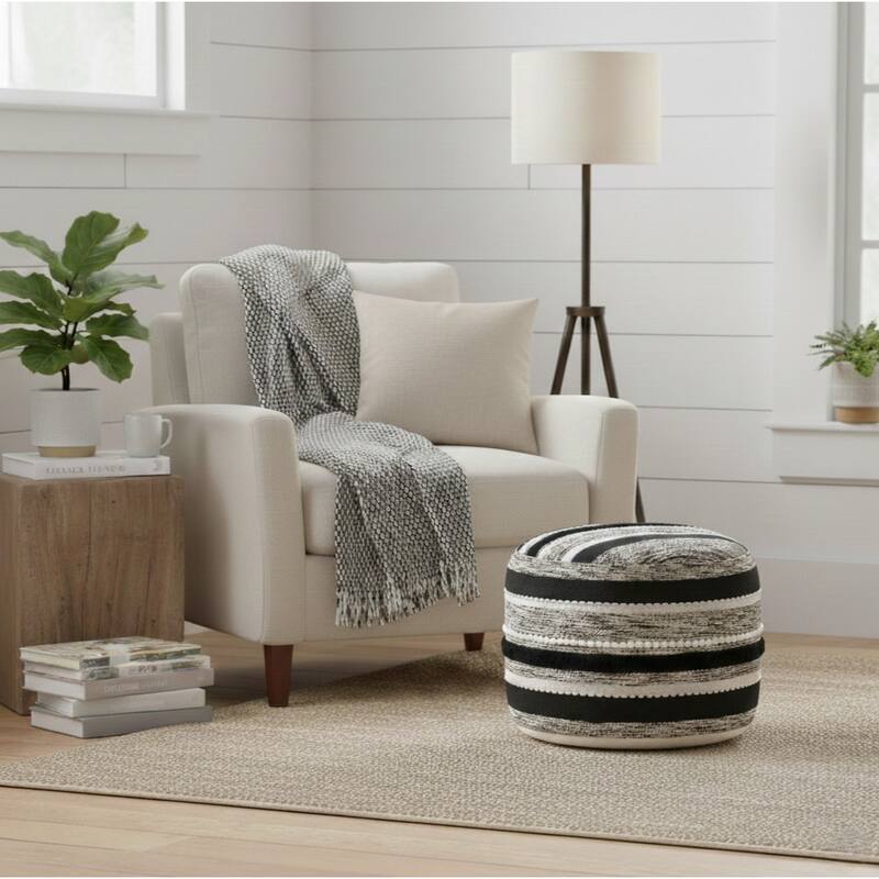 Sevita Upscale Traditional Modern Pouf Ottoman - Black/Natural - Medium