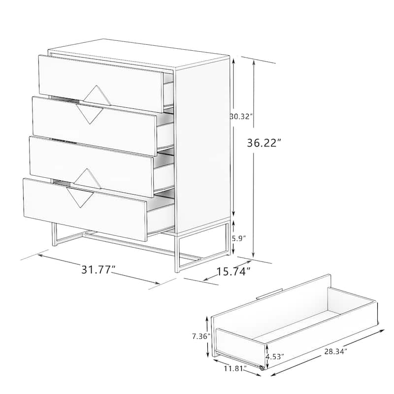 Nestfair Morden Wood Square Shape Handle 4 Drawers Dresser
