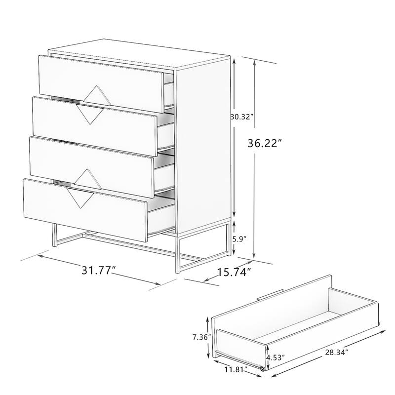 Nestfair White Wood Square Shape Handle 4-Drawer Dresser