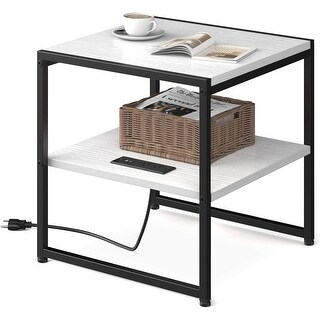 20 Inch End Table with Charging Station, USB Ports & Outlets, White ...