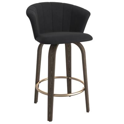 Modern Velvet and Wood 26" Counter Stool - N/A