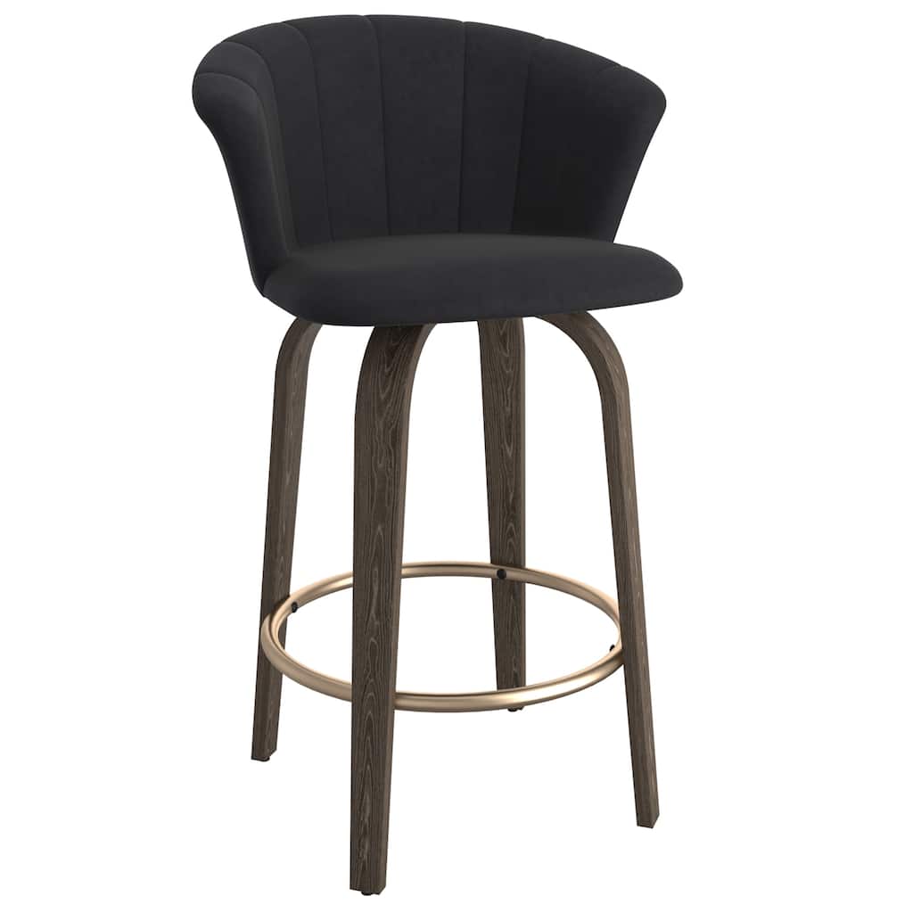 Modern Velvet and Wood 26" Counter Stool