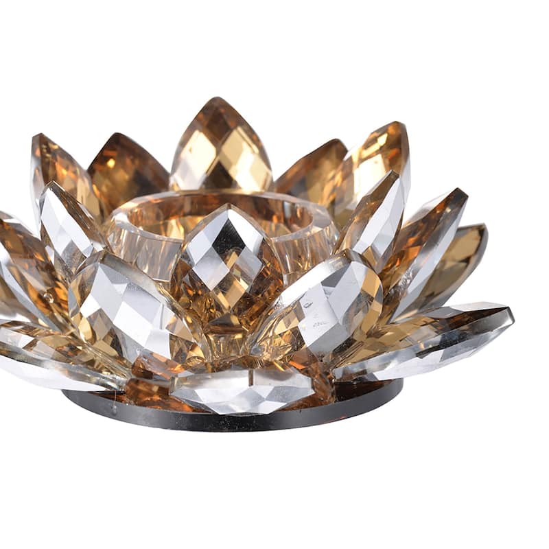 Large Crystal Glass Lotus Candle Holder - 8.75" - Gold