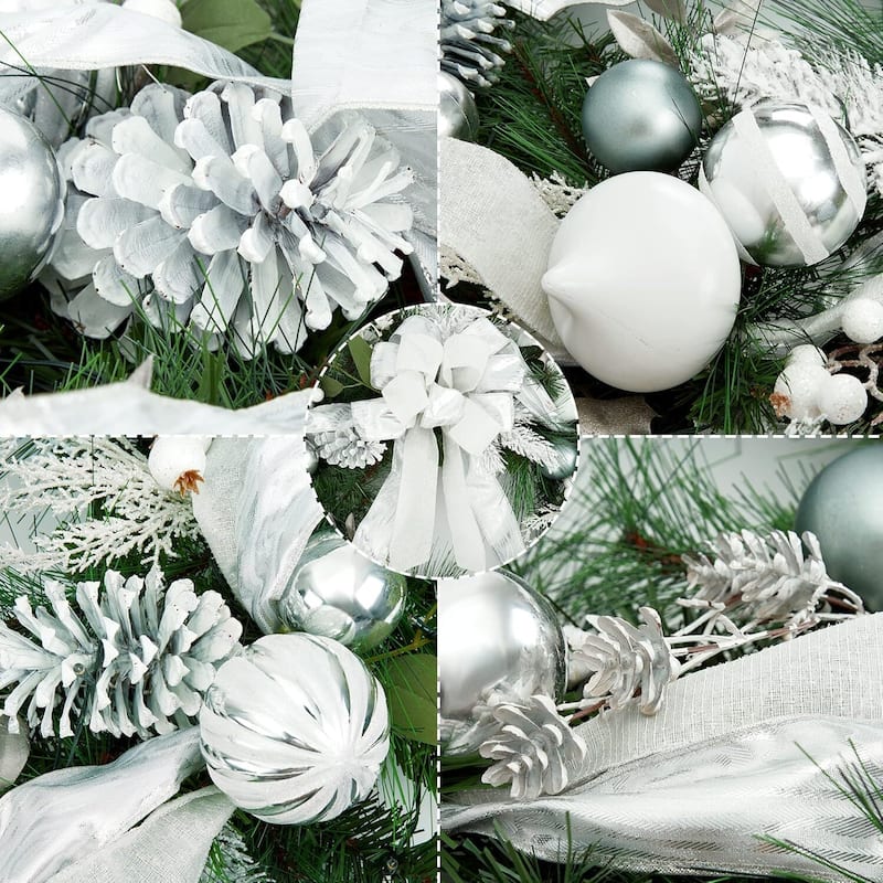 30 Inch Silver White Christmas Wreath for Front Door - N/A