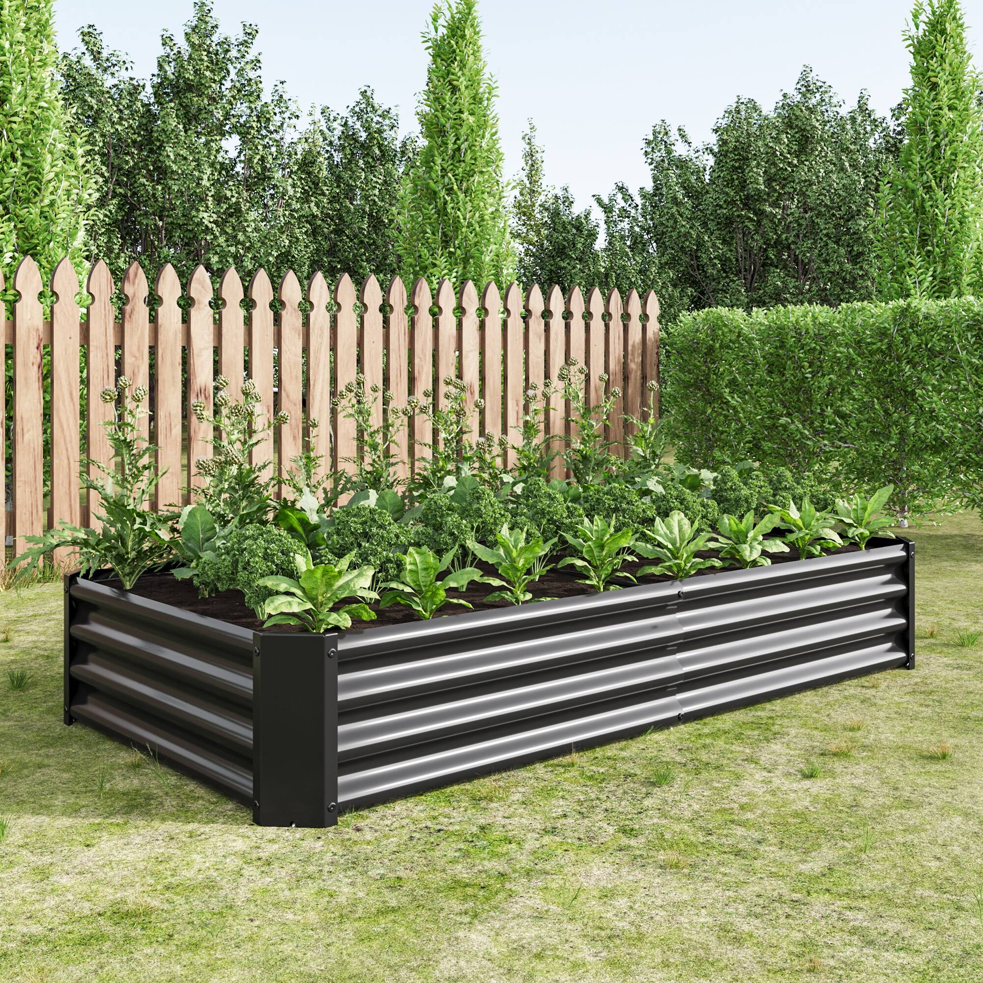 Black Large Outdoor Raised Garden Bed Metal Deep Root Box Planter