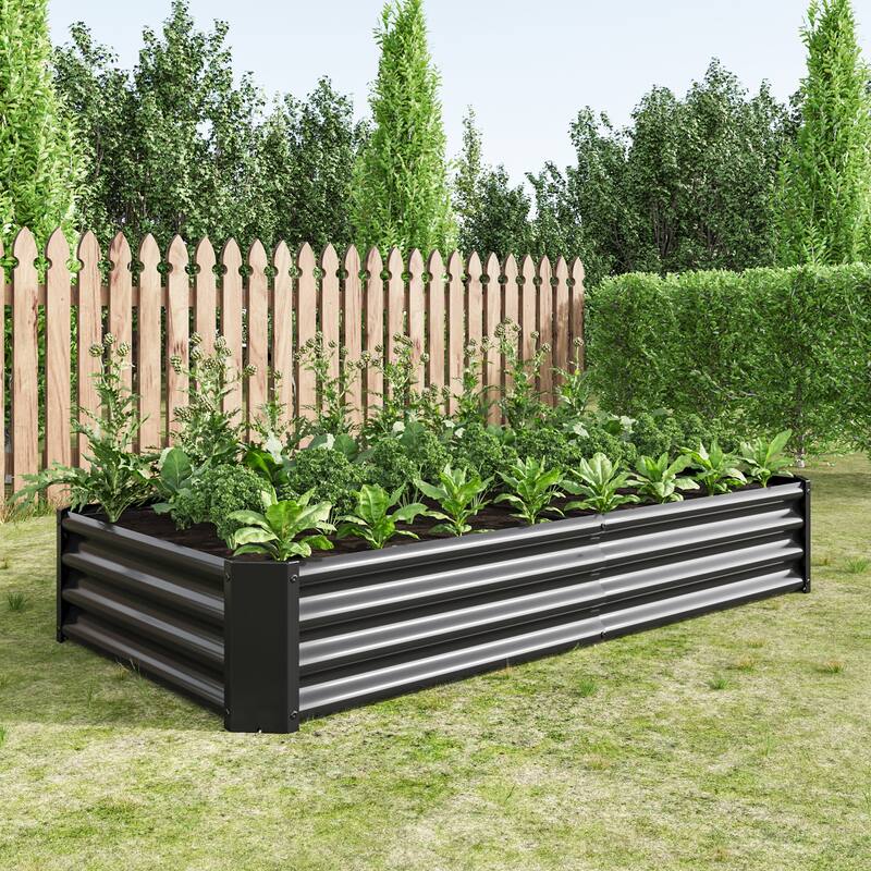 Black Large Outdoor Raised Garden Bed Metal Deep Root Box Planter Rectangle Gardening Planter