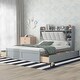preview thumbnail 19 of 31, Queen Size Storage Platform Bed 4 Drawers Concise Design Wood Slat Support with Upholstered Headboard and Multi-Shelves