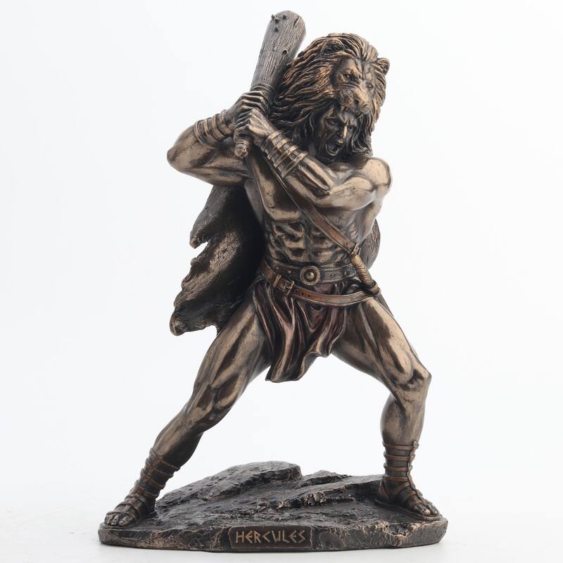 Veronese Design 14.6 H Hercules Wielding Club And Wearing Nemean Lion Hide Cold Cast Bronze
