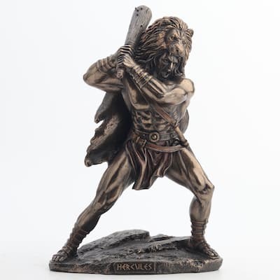 Veronese Design 14.6 H Hercules Wielding Club And Wearing Nemean Lion Hide Cold Cast Bronze