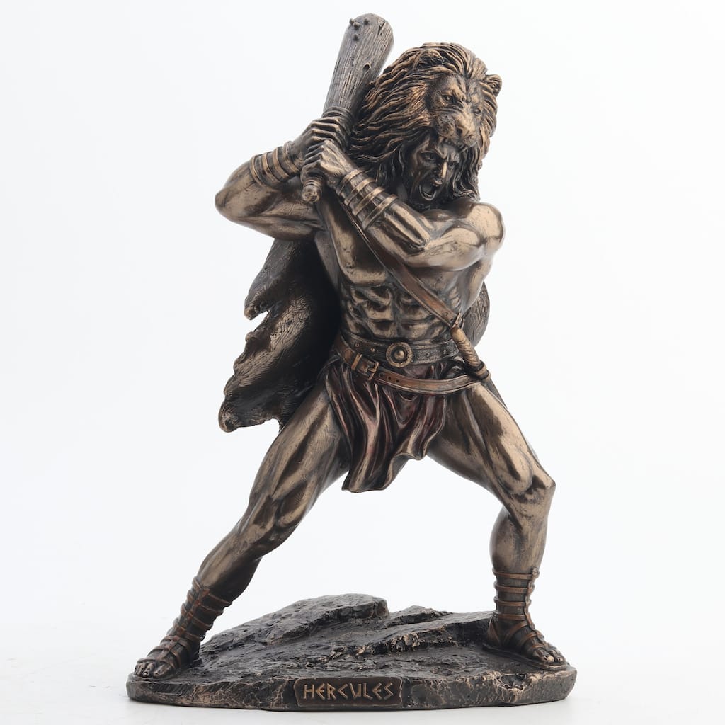 Veronese Design 14.6 H Hercules Wielding Club And Wearing Nemean Lion Hide Cold Cast Bronze