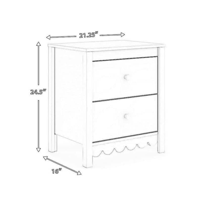 Kally Nightstand, 2 Drawers, Modern Matte White Wood Finish, 24 Inch