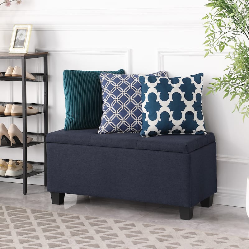 Tufted Fabric Storage Ottoman Bench, Ottoman Linen Bench - Set of 3