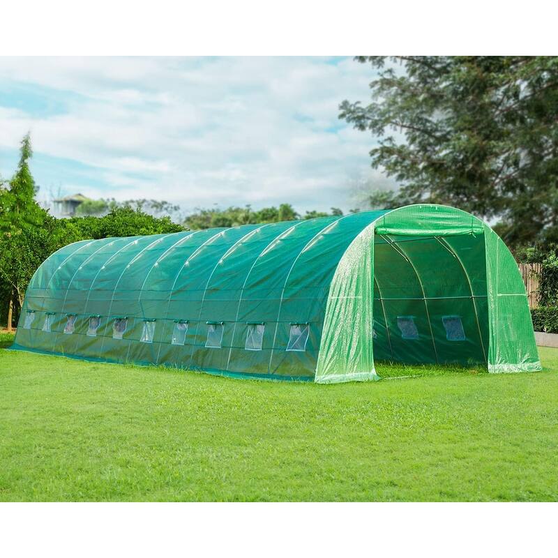 EROMMY Large Walk-in Greenhouse, Portable Greenhouse with 2 Roll-up Zippered Doors&20 Screen Windows, Tunnel Garden Plant - 40' x 12' x 7.5' - Green