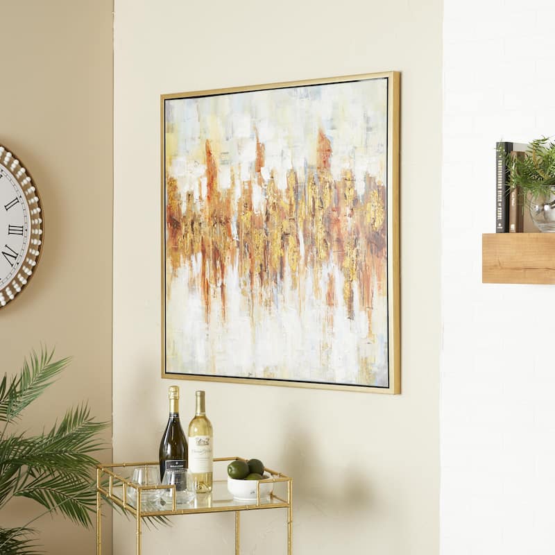 Canvas Abstract Living Room Framed Wall Art with Gold Frame - Gold - Roche River Decor