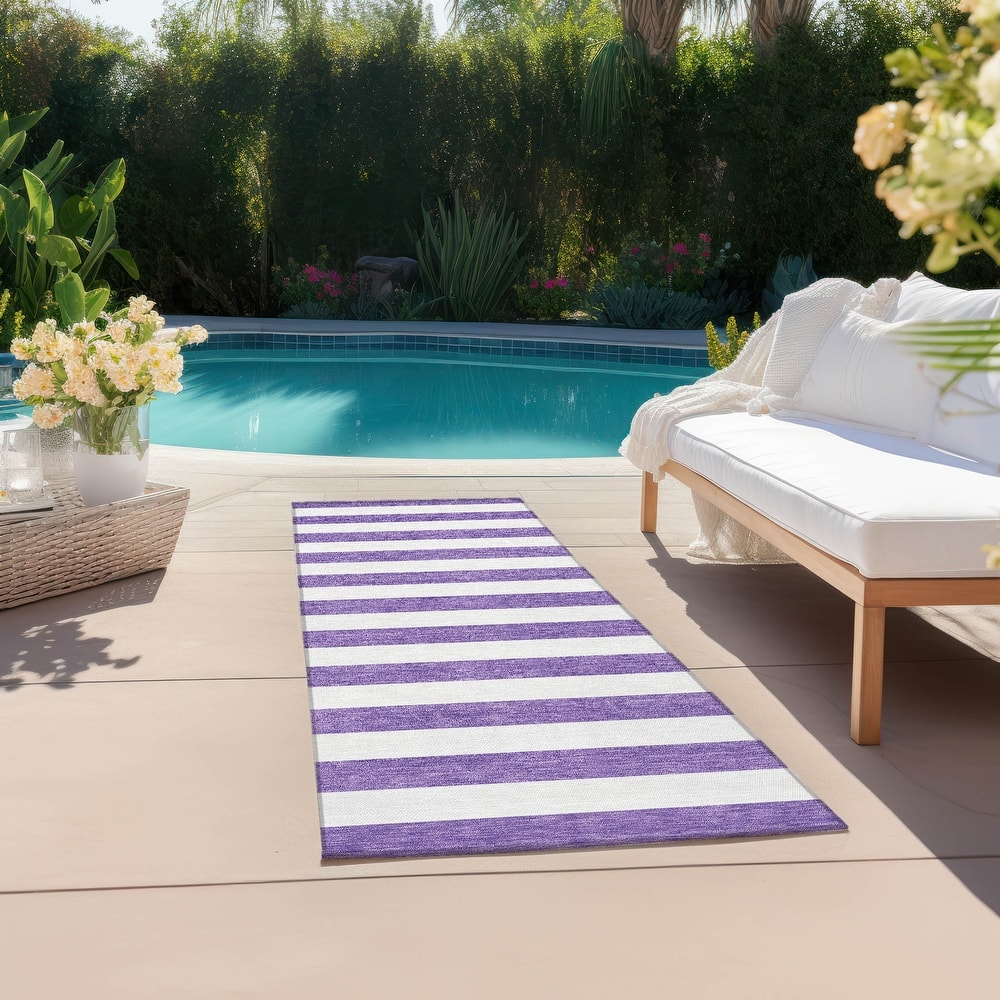 Machine Washable Indoor/ Outdoor Cabana Striped Chantille Rug