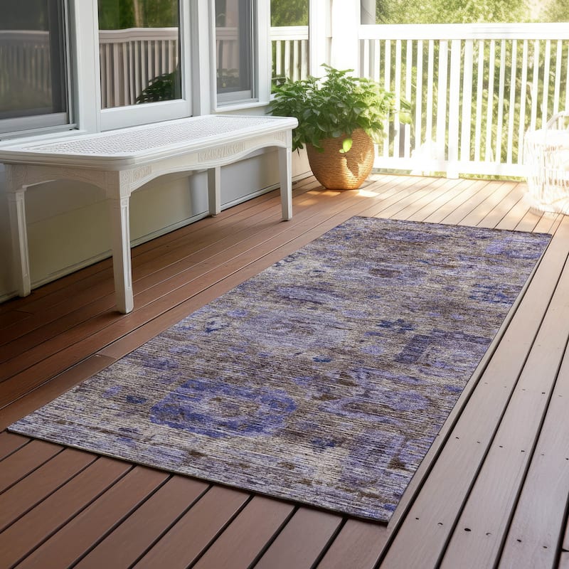 Machine Washable Indoor/ Outdoor Vintage Traditional Chantille Rug - Brown - 2'3" x 7'6"