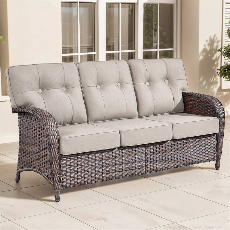 Gymojoy 3-Seater Outdoor Sofa - T-Shaped High Back & 5-inch Cushions, All-Weather PE Rattan for Patio, Garden, Balcony Lounging