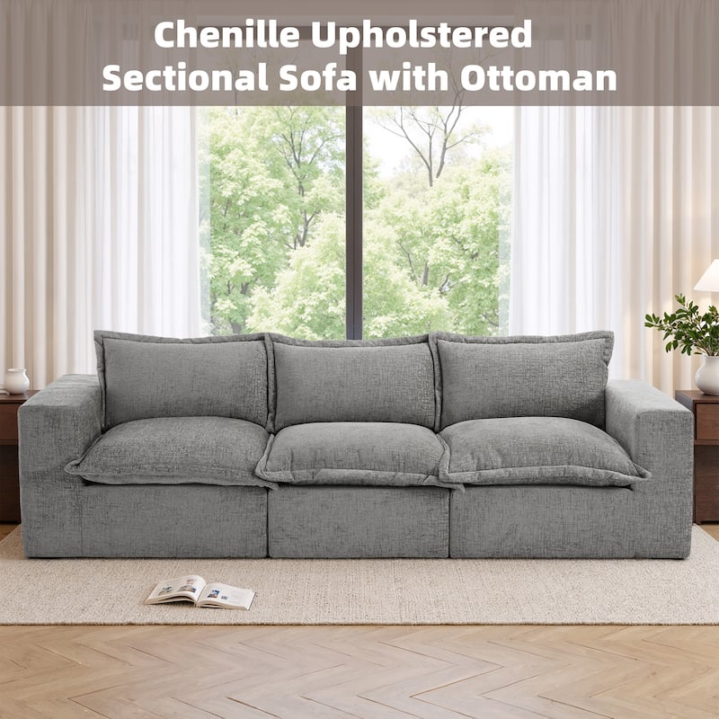 No Assembly Chenille Modular Sectional Sofa Comfy Cloud Couch