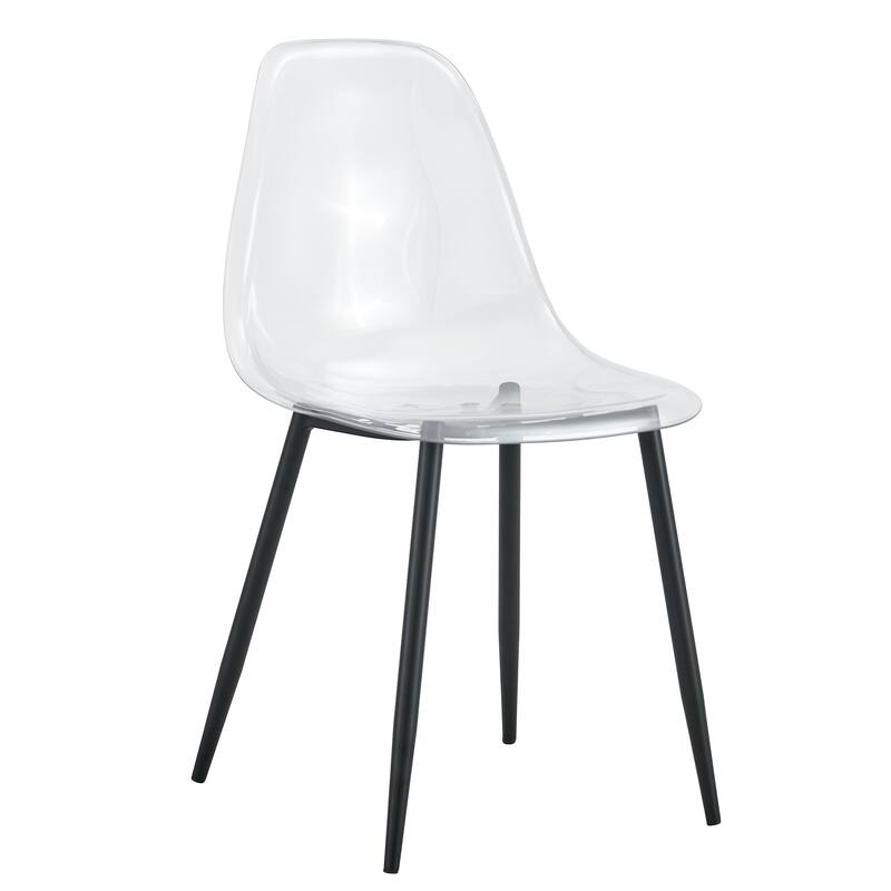 Roomfitters Transparent Plastic Dining Chairs with Black Metal Legs, Armless Crystal Nordic Style Set of 4 for Home Use, Black