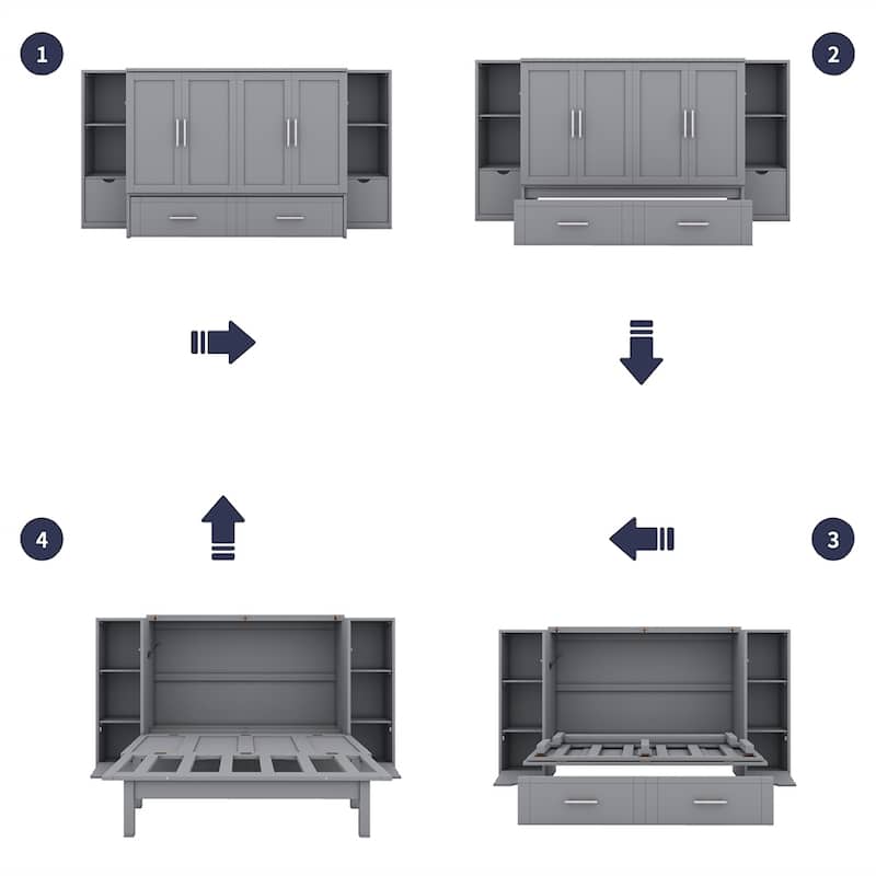 Full Size Murphy Bed with Shelves, Drawers and USB Ports
