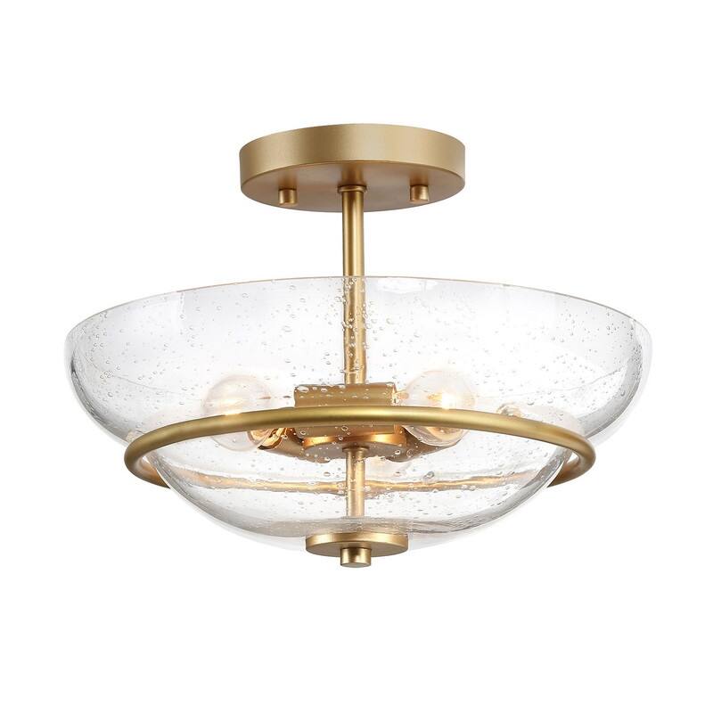 Mid-century Modern 3-Lights Gold Farmhouse Unique Semi-Flush Mount Ceiling Light for Hallway - W12"x H9"