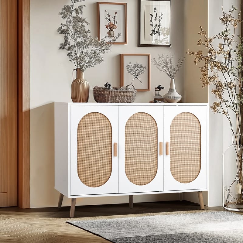 Shoe Cabinet with Double Doors Wooden Floor Bathroom Storage Cabinet