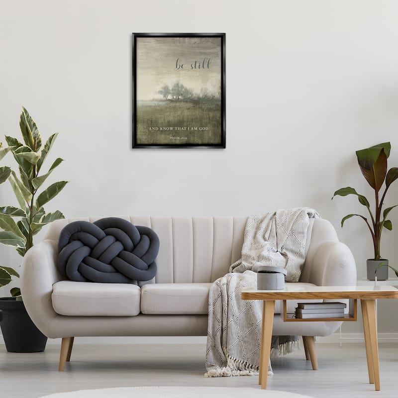 Stupell Be Still over Rustic Landscape Framed Floater Canvas Wall Art Design By John Spaeth