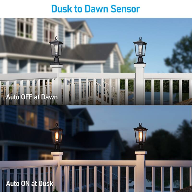 Dusk to Dawn Outdoor Post Lantern, Rectangular Clear Glass Post Light - 2PACK