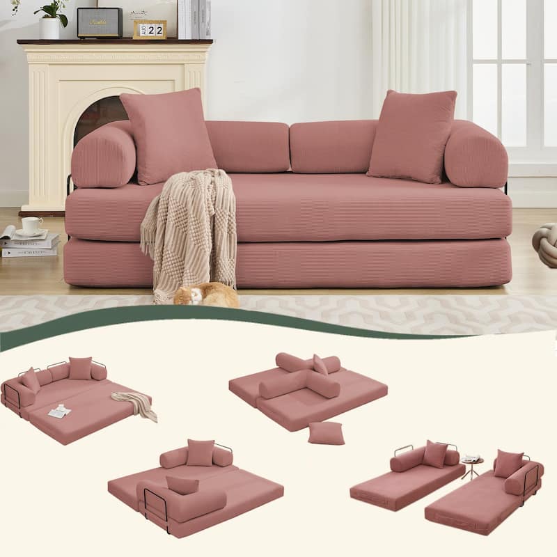 Convertible Out Sofa Bed, 4-in-1 DIY Combination Convertible Sofa, Folding Sleeper Sofa with Adjustable Armrests
