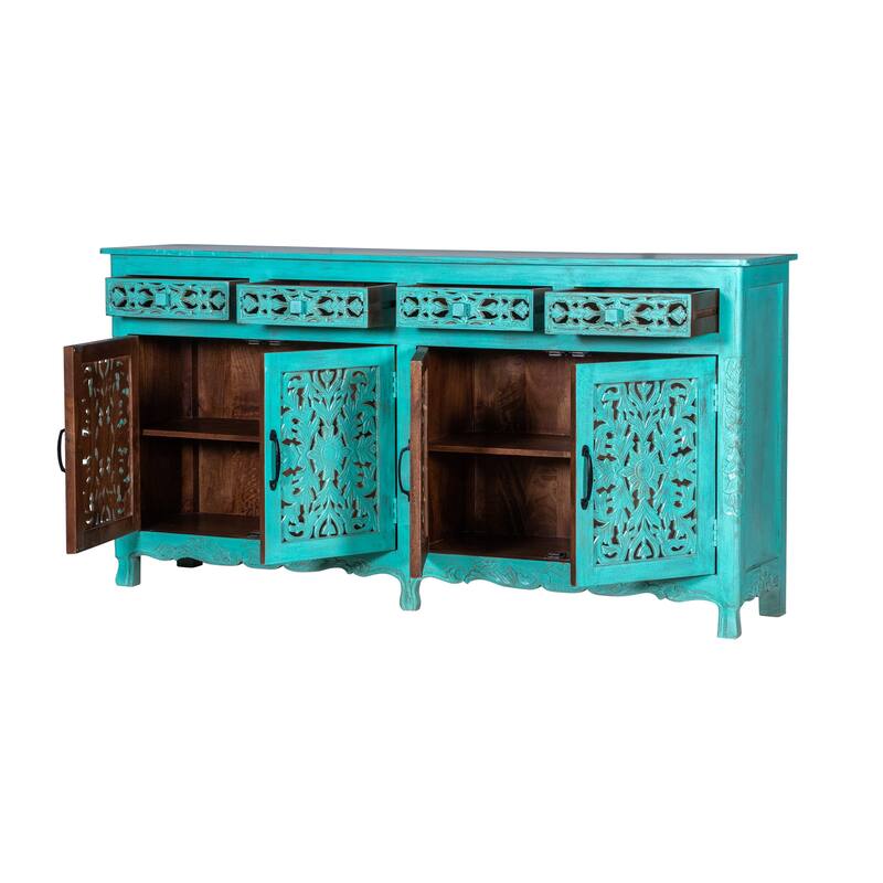 Maadze 71" Long Solid Wood 4 Door Carved Sideboard Buffet